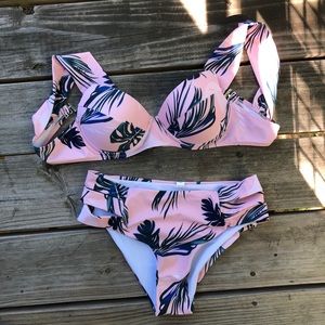 Pink palm print bikini